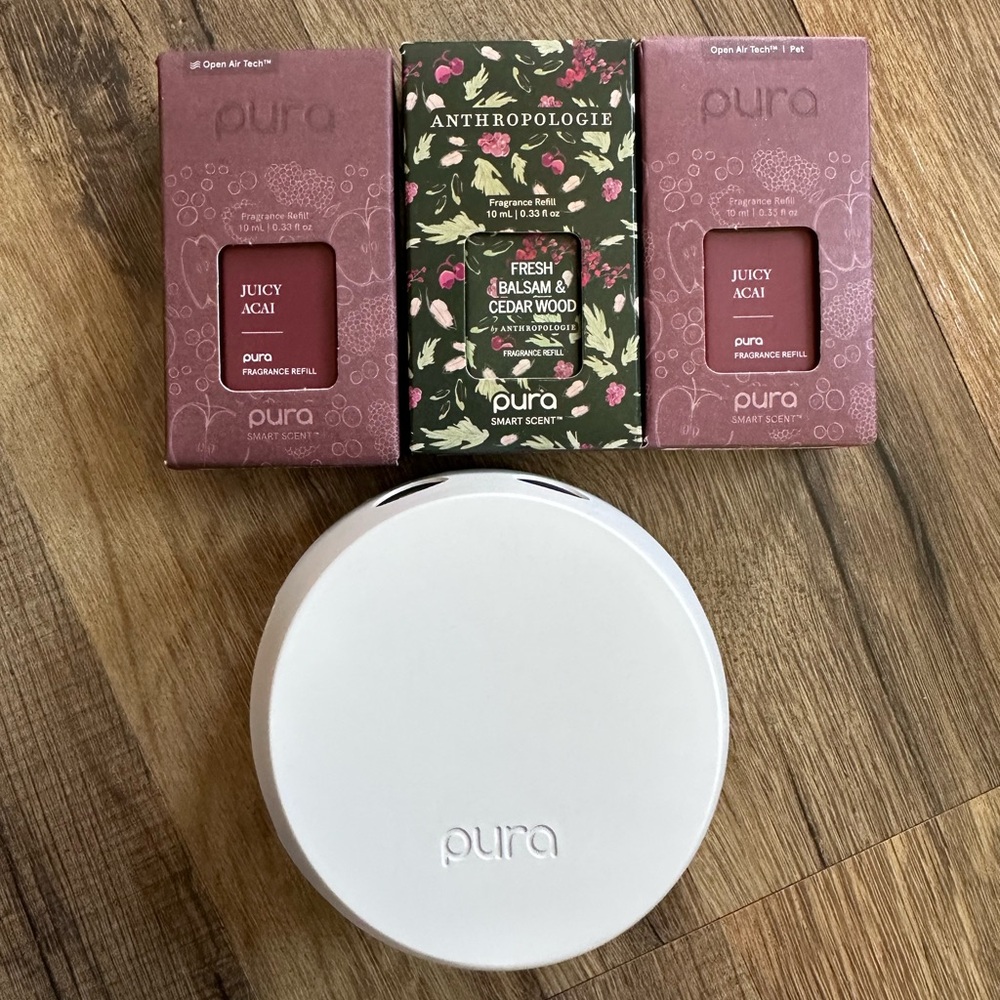 Pura Smart Scent Device with Juicy Acai and Fresh Balsam Cedarwood Refills